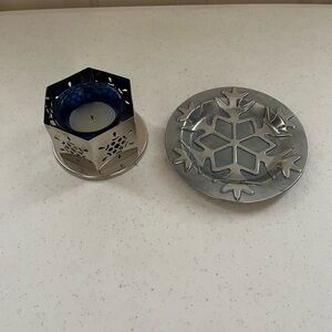 Silver Snowflake Candle Holder Set